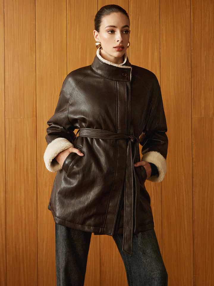 Drune | PU-Leder Gurtjacke