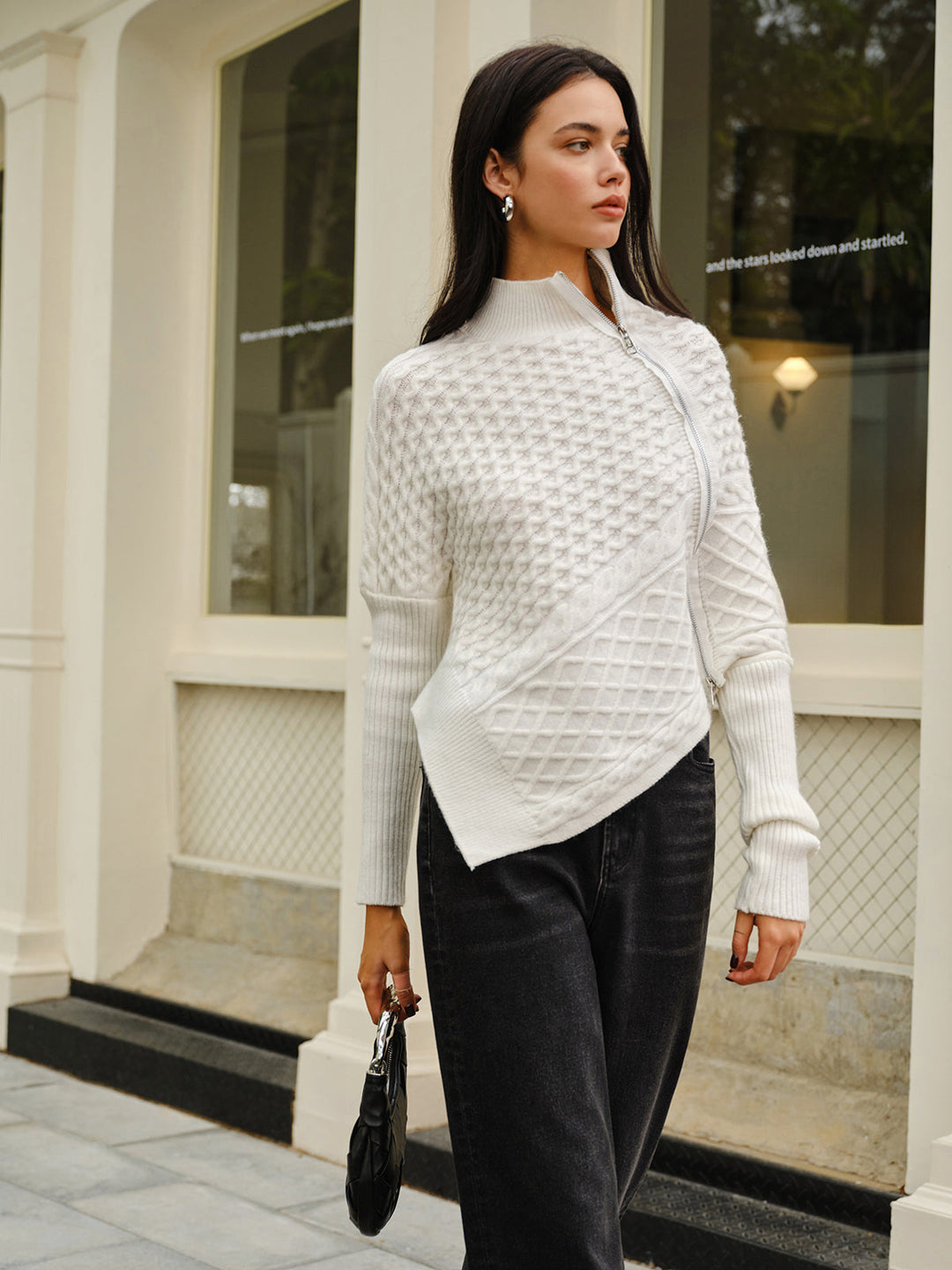 Drune | Strickjacke mit Asymmetrischem Reißverschluss Strukturiertes Muster Modern und Warm