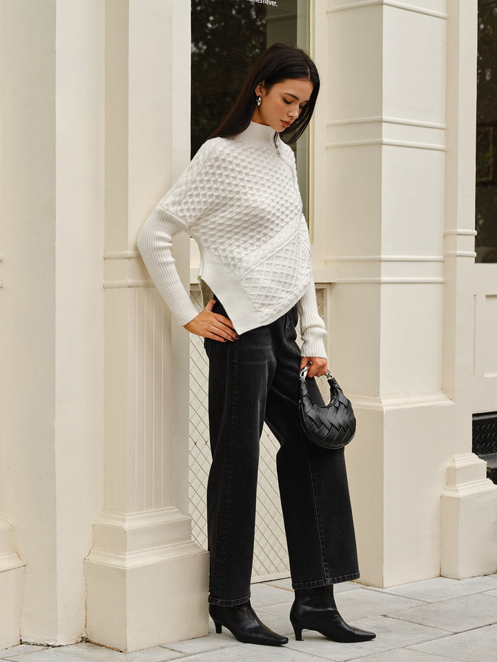 Drune | Strickjacke mit Asymmetrischem Reißverschluss Strukturiertes Muster Modern und Warm