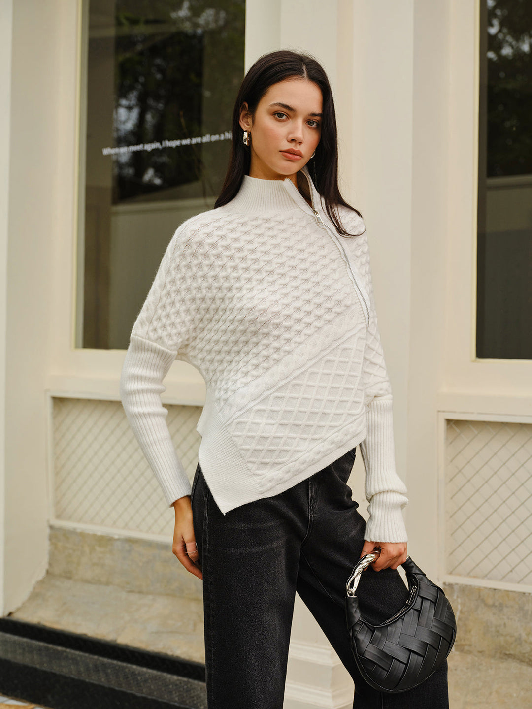 Drune | Strickjacke mit Asymmetrischem Reißverschluss Strukturiertes Muster Modern und Warm