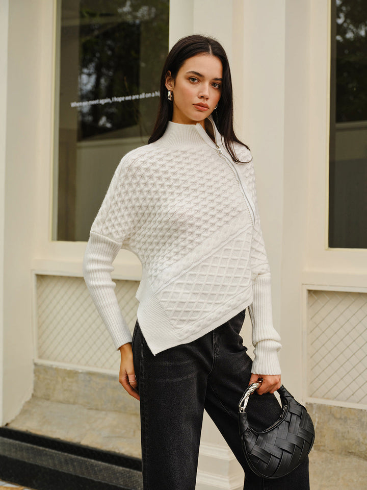 Drune | Strickjacke mit Asymmetrischem Reißverschluss Strukturiertes Muster Modern und Warm