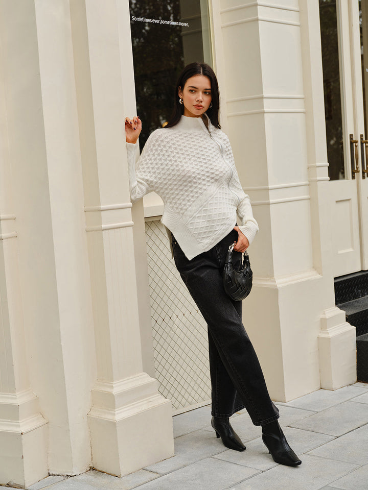 Drune | Strickjacke mit Asymmetrischem Reißverschluss Strukturiertes Muster Modern und Warm