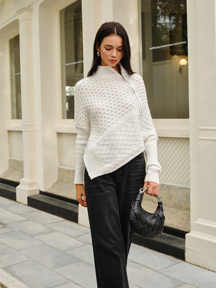 Drune | Strickjacke mit Asymmetrischem Reißverschluss Strukturiertes Muster Modern und Warm