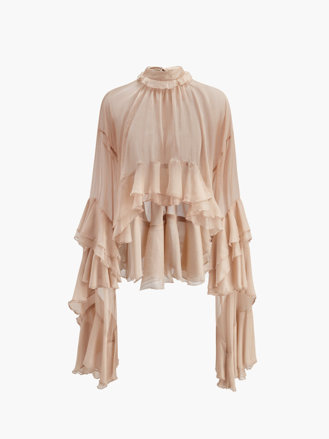 Drune | Durchsichtige Turtleneck Rüsch Chiffon Bluse