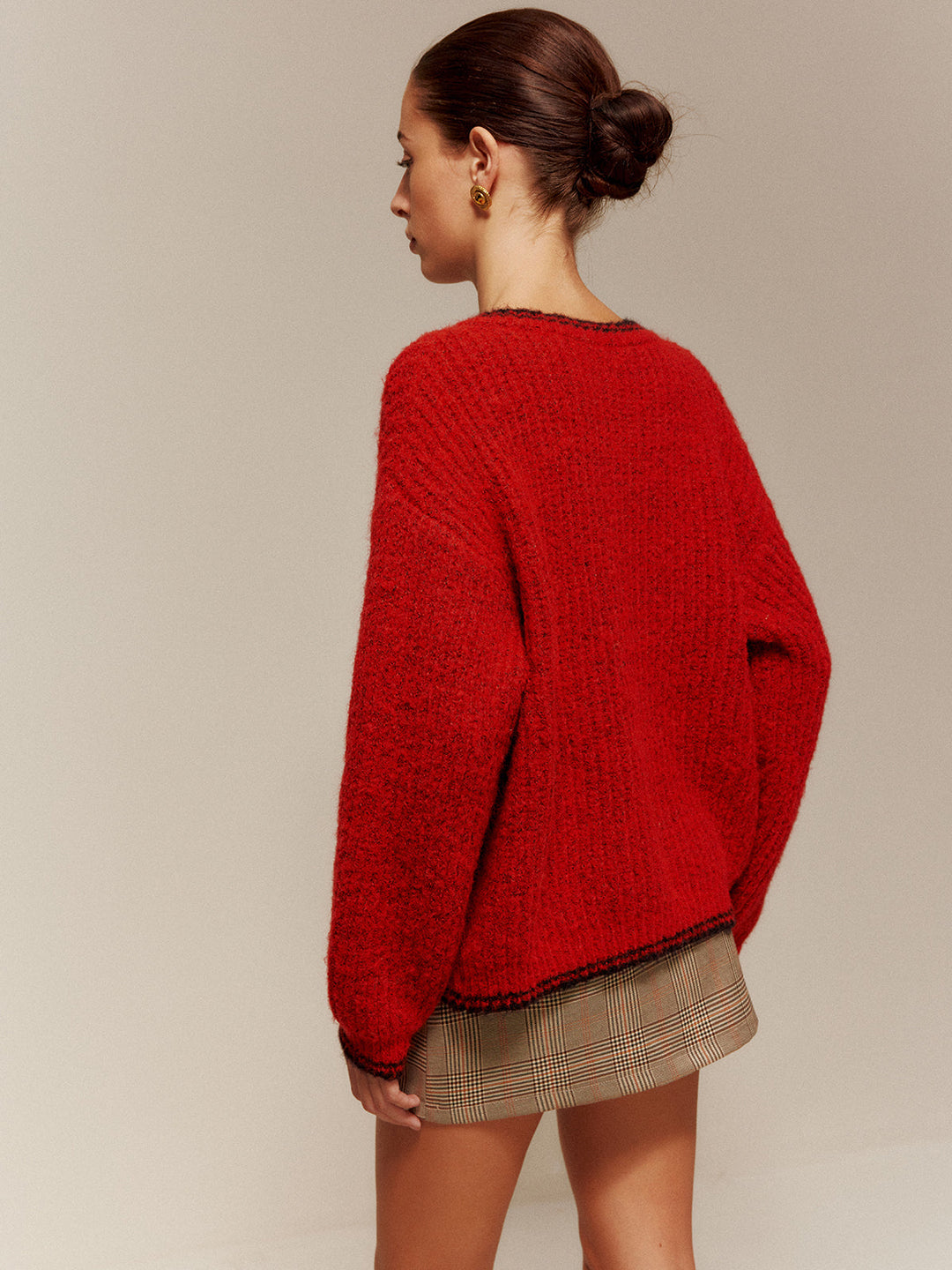Drune | Cardigan mit Kontrastkanten und Großen Knöpfen Tweedstruktur Klassisch und Statement