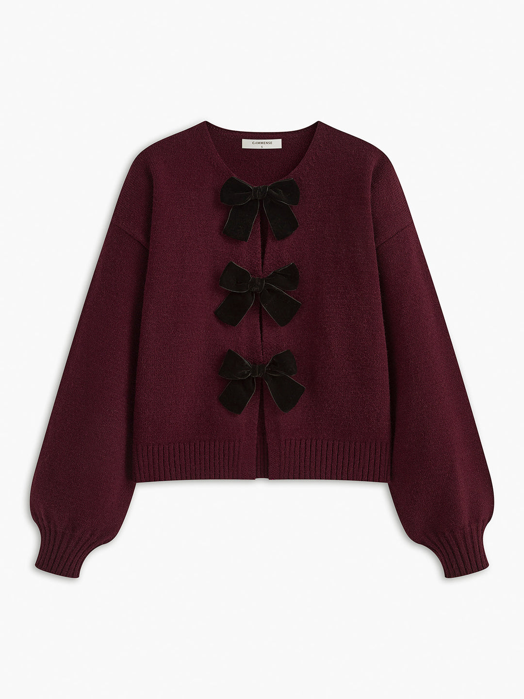 Drune | Strickcardigan mit Samtschleifen Wollmischung Feminin und Modern