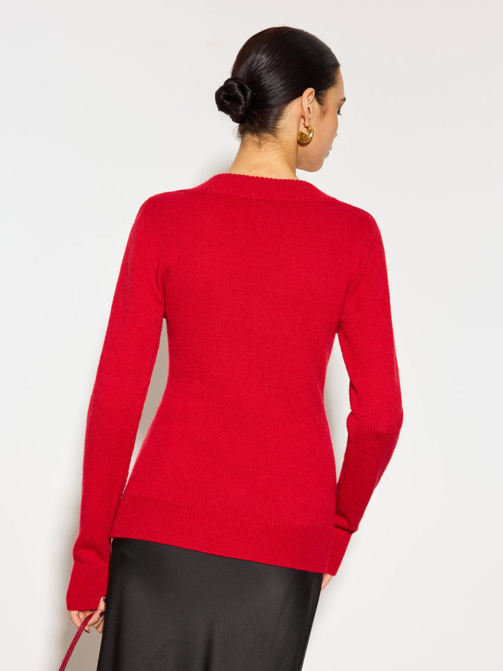 Drune | Strickbluse mit Blumen-details V-ausschnitt und Feminine Passform Elegant und Sophisticated