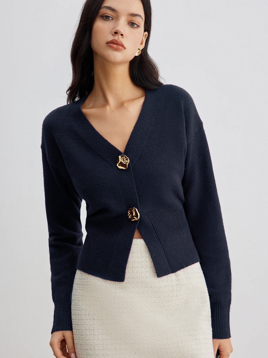 Drune | Eleganter Metallknopf Kurzer Strickjacke