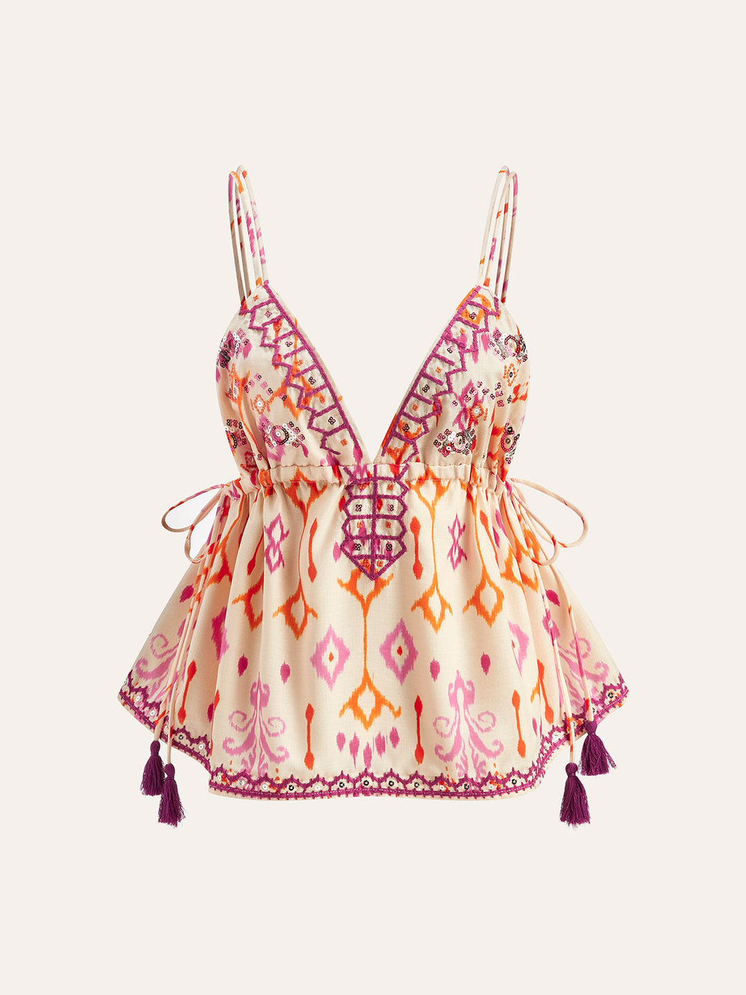 Drune | Bestickte Boho Quastenbinder Cami Top