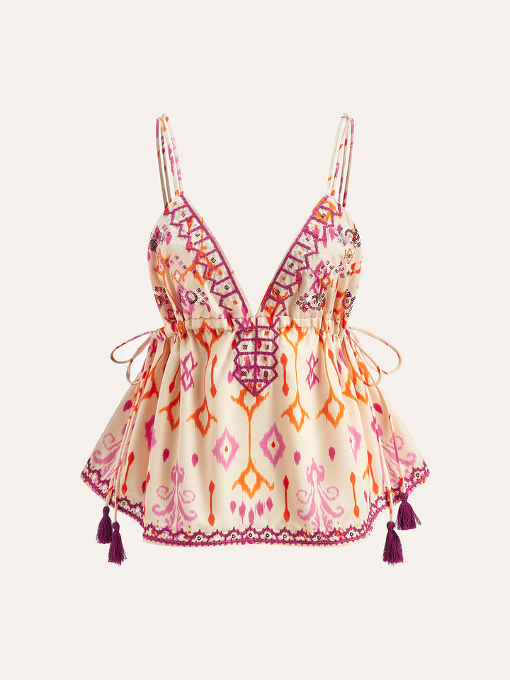 Drune | Bestickte Boho Quastenbinder Cami Top