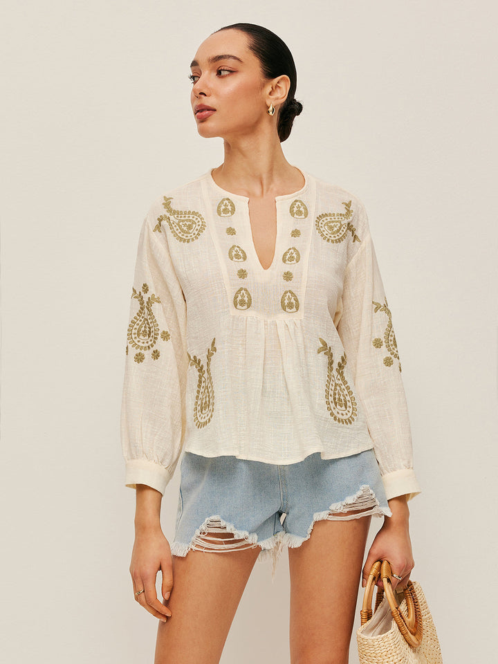 Drune | Boho Gestickte Bluse