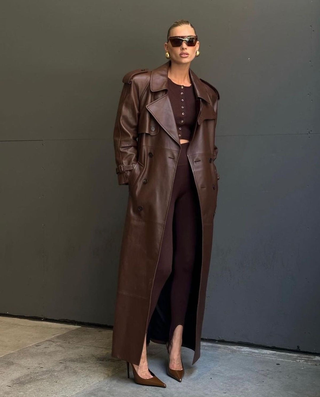 Drune | Eleganter Leder Trenchcoat Herbst Chic
