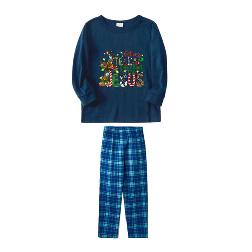 Drune | Weihnachtsfamilien-Matching-Pyjamas - Navy & Himmelblau Karierter Pjs Satz mit 
