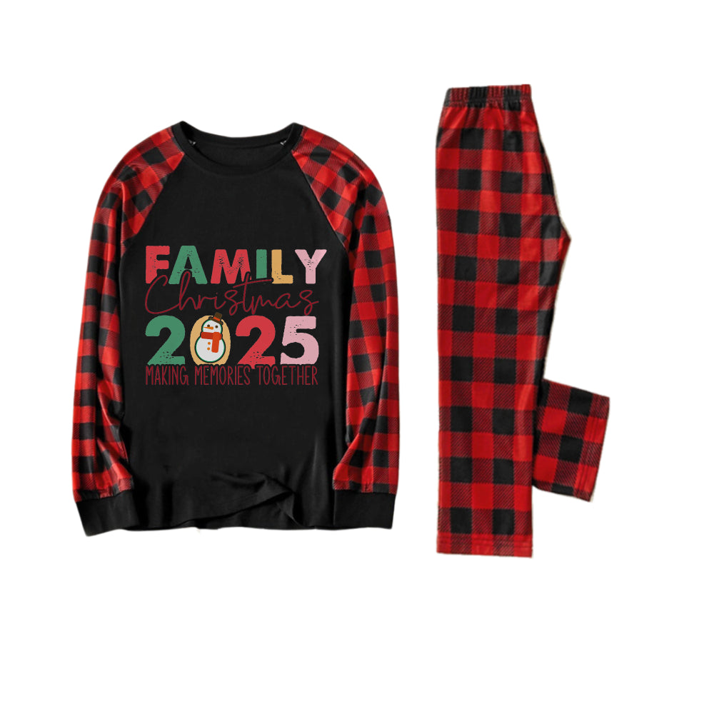 Drune | Rot und Schwarz Kariertes Weihnachts-Pyjama-Set Mit Feiertagsbeschriftung