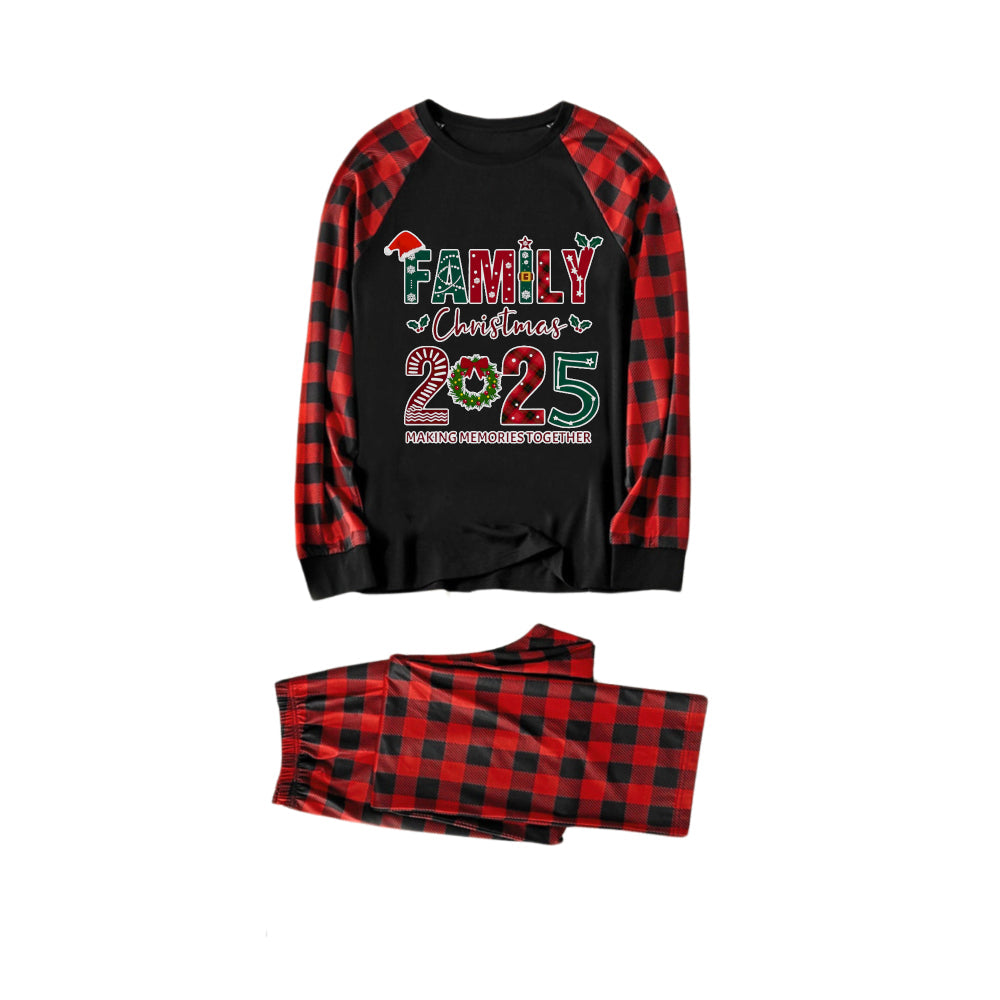 Drune | Rote und schwarze karierte Weihnachts-Pyjamas mit Weihnachts-Urlaubstext