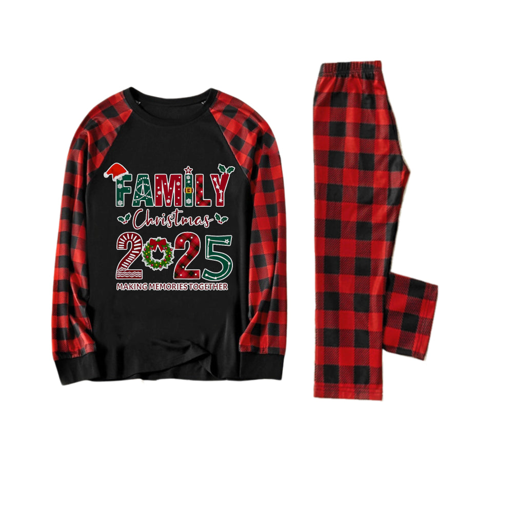 Drune | Rote und schwarze karierte Weihnachts-Pyjamas mit Weihnachts-Urlaubstext