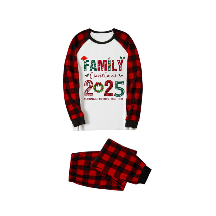Drune | Rote und schwarze Karierte Weihnachts-Pyjama-Set mit Familien-Weihnachten 2025 Bunter Textdruck