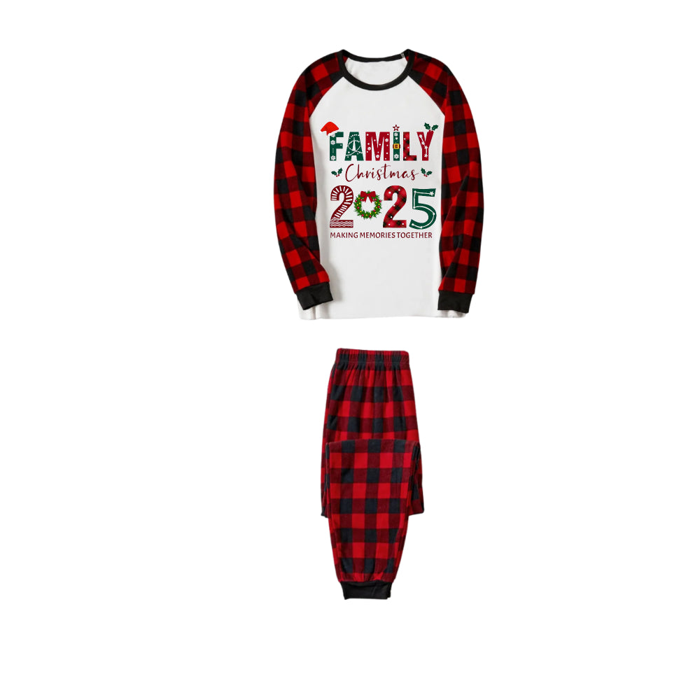 Drune | Rote und schwarze Karierte Weihnachts-Pyjama-Set mit Familien-Weihnachten 2025 Bunter Textdruck