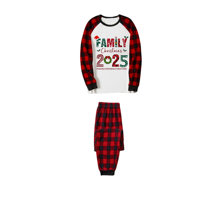 Drune | Rote und schwarze Karierte Weihnachts-Pyjama-Set mit Familien-Weihnachten 2025 Bunter Textdruck