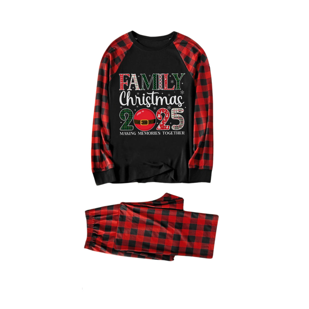 Drune | Rote und schwarze Karierte Weihnachts-Pyjama-Set mit Feiertagstextdruck