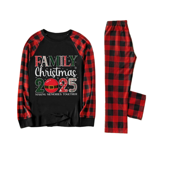 Drune | Rote und schwarze Karierte Weihnachts-Pyjama-Set mit Feiertagstextdruck