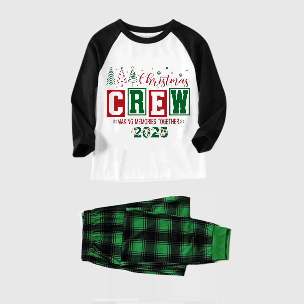 Drune | Schwarzes Raglan-Top Grünes Karomuster Weihnachts-Pyjama-Set mit Weihnachts-Crew-Urlaubstext