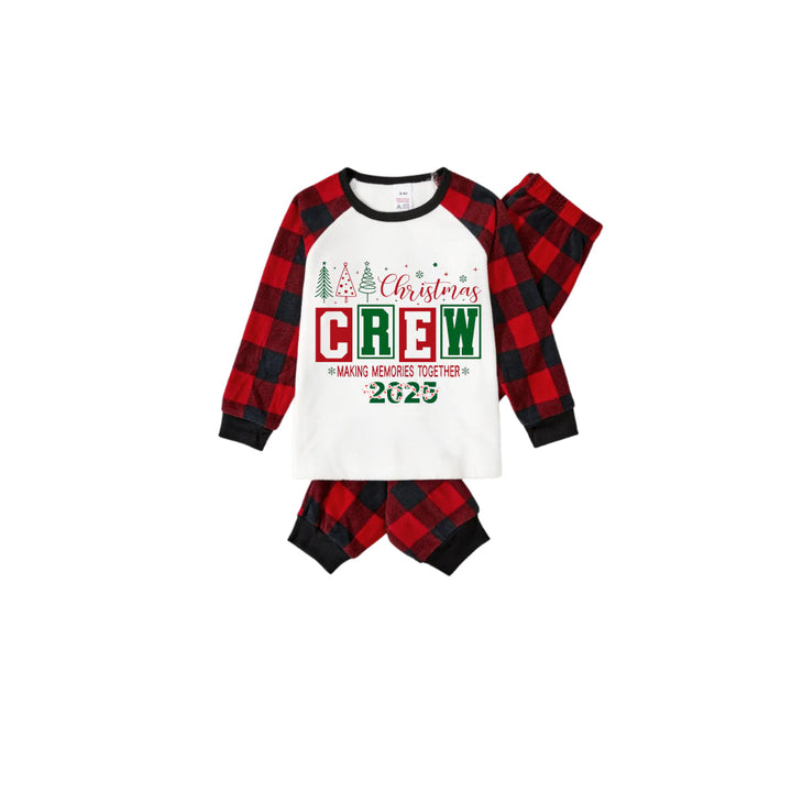 Drune | Rote und schwarze karierte Weihnachts-Pyjama-Set mit Weihnachtsbaum und "Christmas Crew Making Memories Together" Textdruck