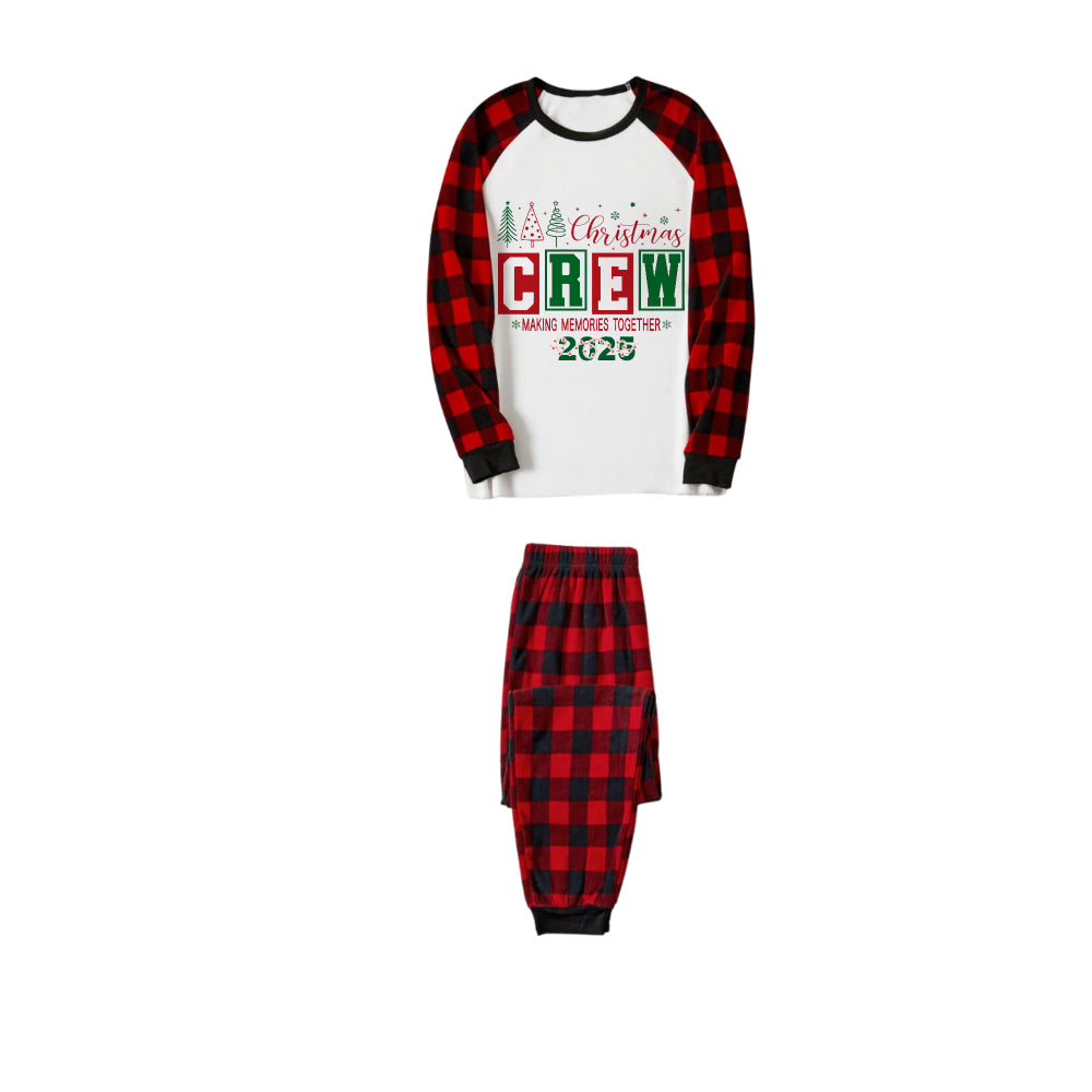 Drune | Rote und schwarze karierte Weihnachts-Pyjama-Set mit Weihnachtsbaum und "Christmas Crew Making Memories Together" Textdruck