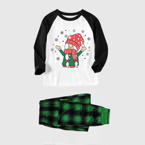 Drune | Schwarzes Raglan-Oberteil Grüner Karierter Weihnachts-Pyjama-Set Mit Weihnachtsgnom-Druck