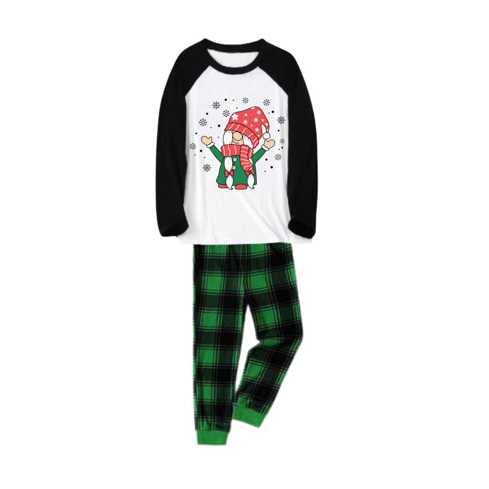 Drune | Schwarzes Raglan-Oberteil Grüner Karierter Weihnachts-Pyjama-Set Mit Weihnachtsgnom-Druck