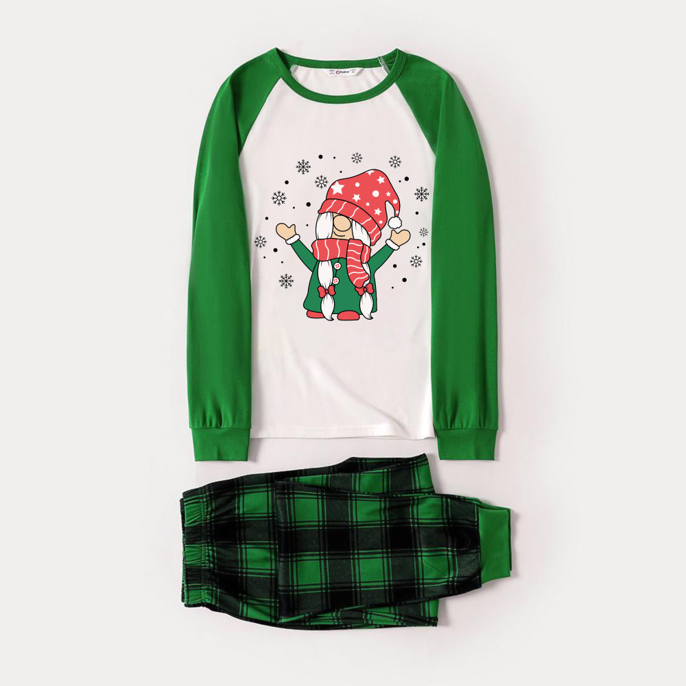 Drune | Grünes Raglan-Top Grünes Karomuster Weihnachts-Pyjama-Set mit süßem Gnom-Druck