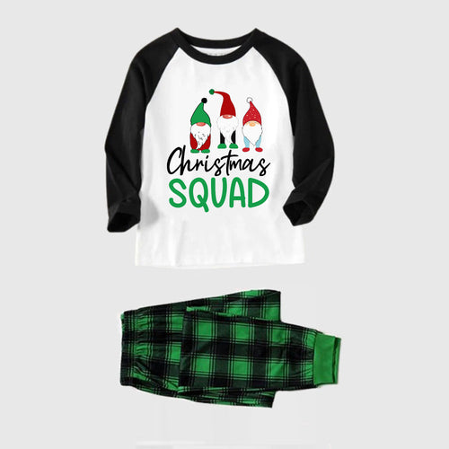 Drune | Schwarzes Raglan-Oberteil Grünes Karomuster Weihnachts-Pyjama-Set mit Gnom und Feiertagstext