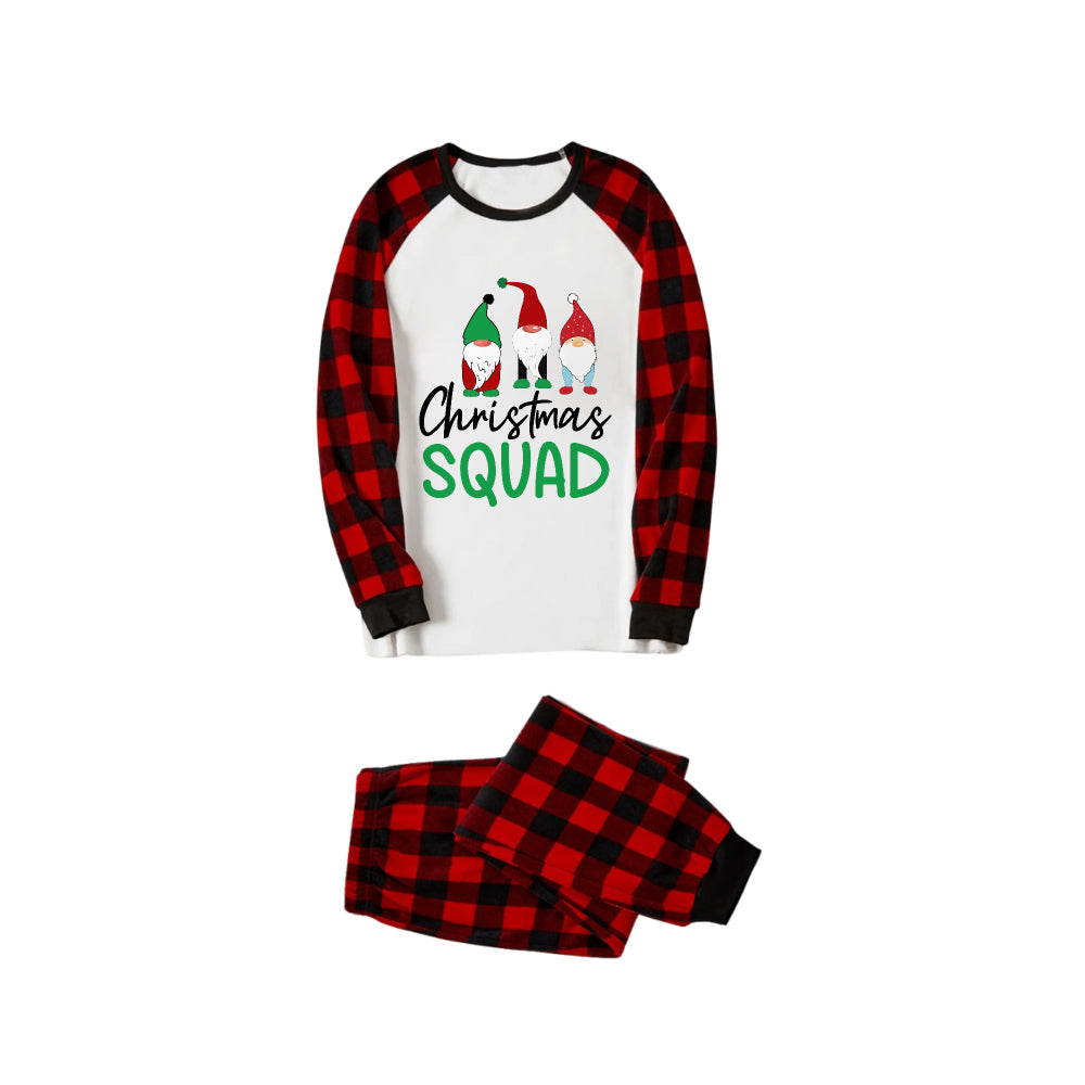Drune | Rote und schwarze karierte Weihnachts-Pyjama-Set mit "Christmas Squad" Cartoon-Druck