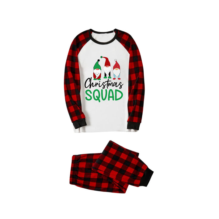 Drune | Rote und schwarze karierte Weihnachts-Pyjama-Set mit "Christmas Squad" Cartoon-Druck