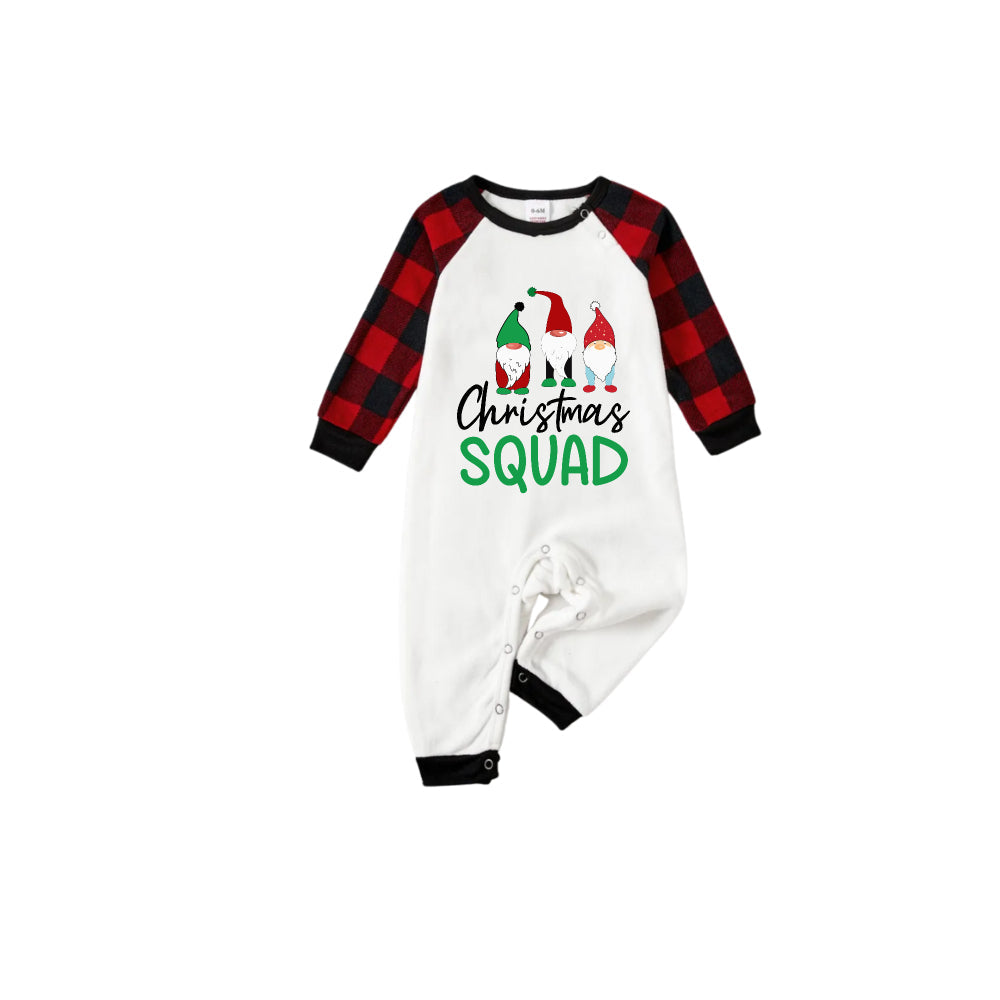 Drune | Rote und schwarze karierte Weihnachts-Pyjama-Set mit "Christmas Squad" Cartoon-Druck