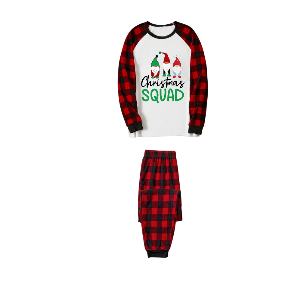Drune | Rote und schwarze karierte Weihnachts-Pyjama-Set mit "Christmas Squad" Cartoon-Druck
