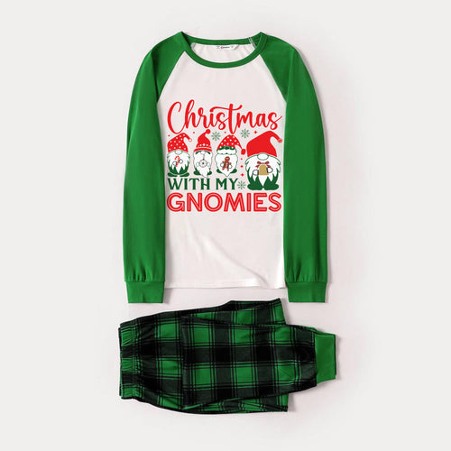 Drune | Grünes Raglan-Top Grünes Karomuster Weihnachts-Pyjama-Set mit süßen Wichteln und „Weihnachten MIT MEINEN WICHTELN“ Druck