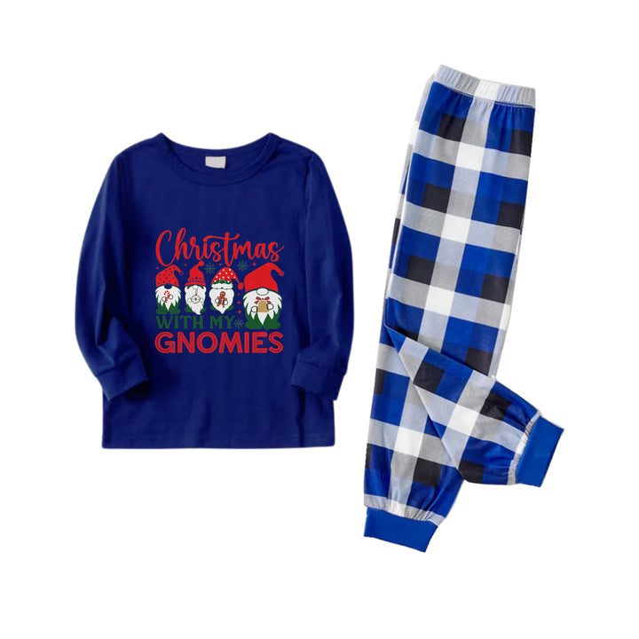 Drune | Weihnachten Familie Abl matching Schlafanzüge - Navy & Weiß Karierte Pjs Set mit "Weihnachten Mit Meinen Gnomies" Druck