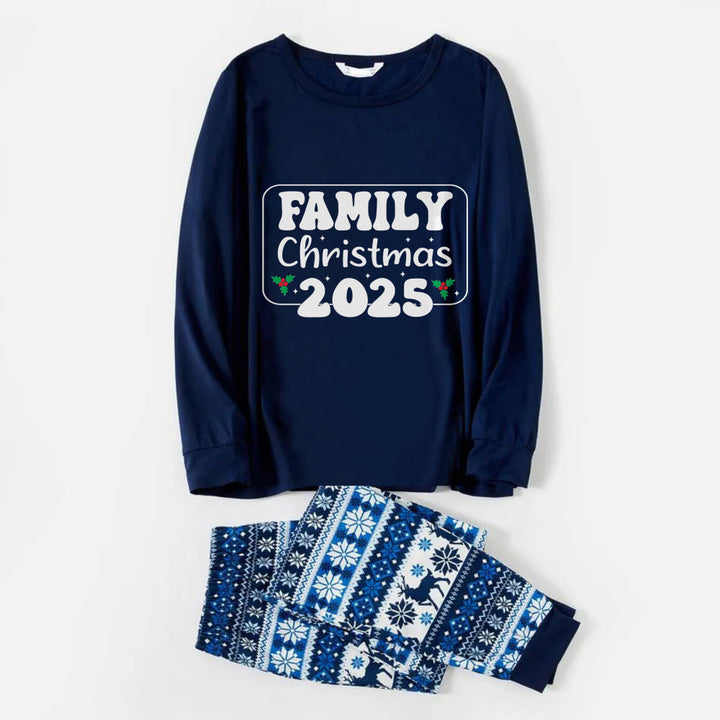 Drune | Fröhliche blaue Weihnachts-Pyjama-Set mit Familienabstimmungs-Slogan-Designs