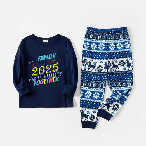 Drune | Fröhliche blaue Weihnachts-Pyjama-Set mit passendem lustigem Text für die Familie