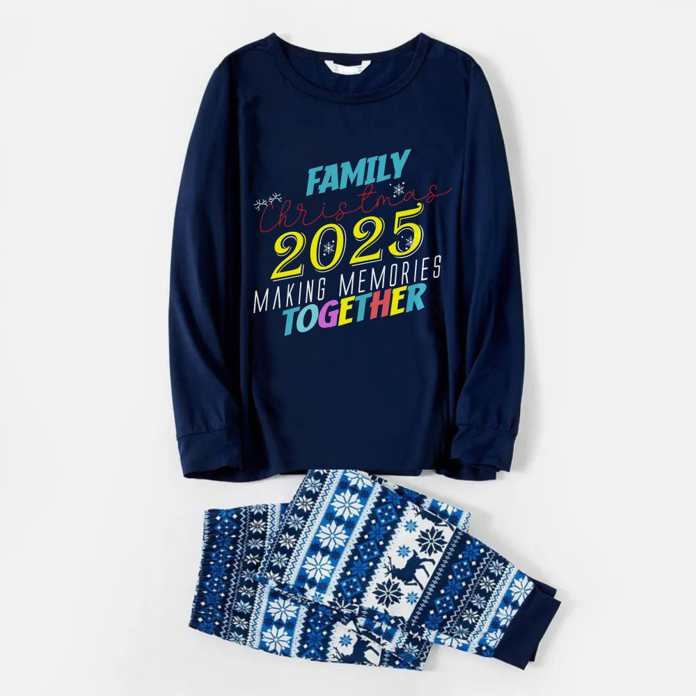 Drune | Fröhliche blaue Weihnachts-Pyjama-Set mit passendem lustigem Text für die Familie