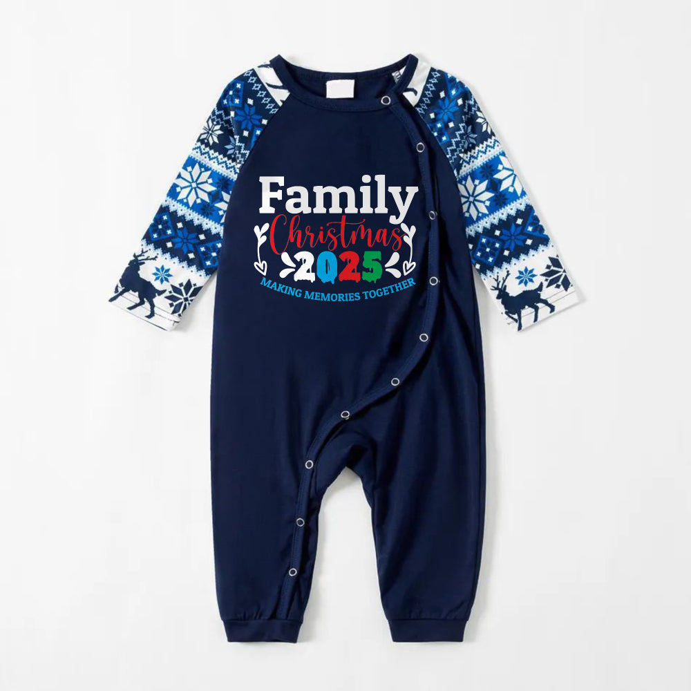 Drune | Fröhliche blaue Weihnachts-Pyjama-Set mit Familien-Weihnachtsphrasen