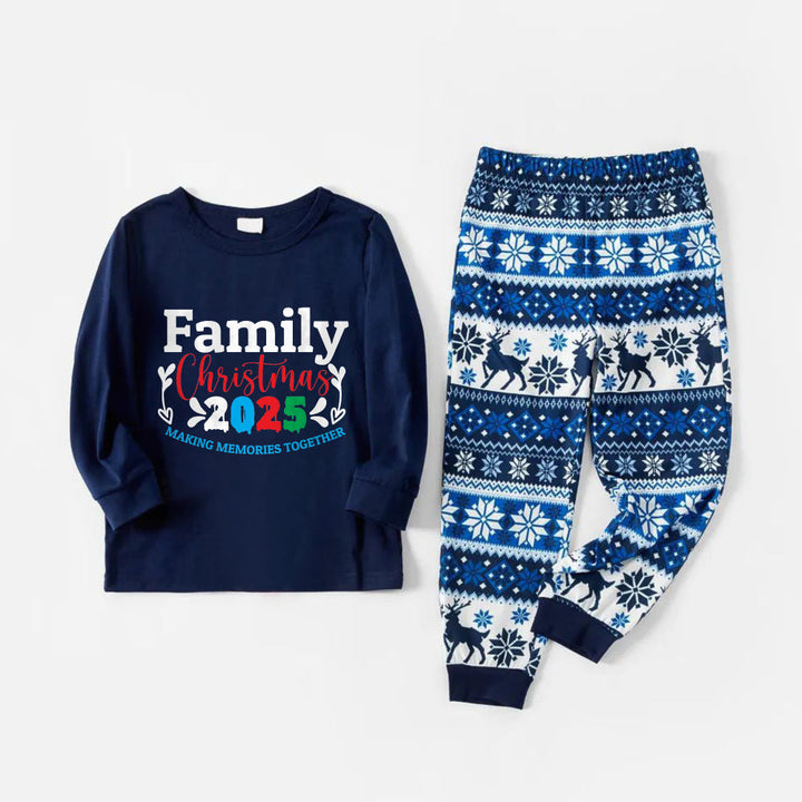 Drune | Fröhliche blaue Weihnachts-Pyjama-Set mit Familien-Weihnachtsphrasen