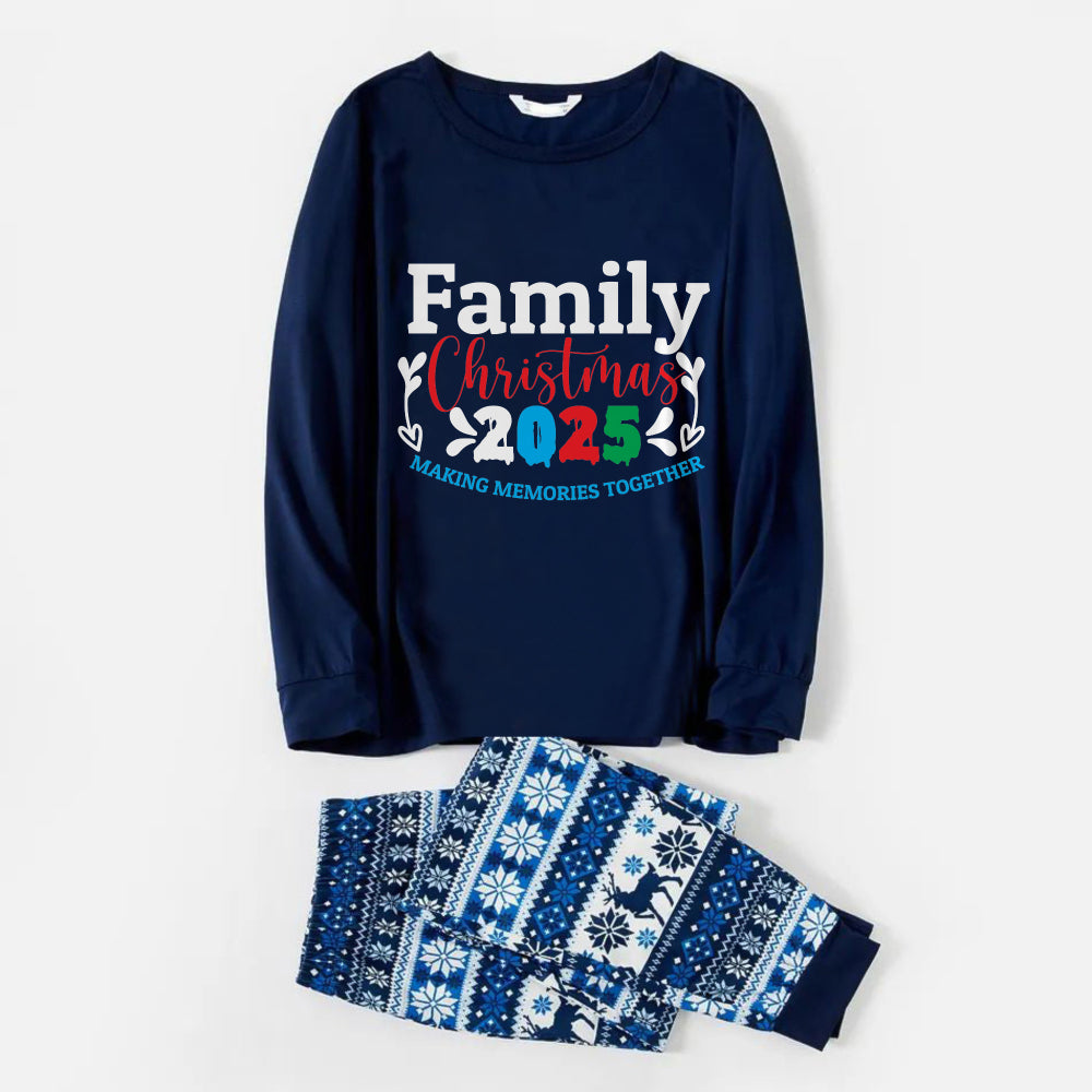 Drune | Fröhliche blaue Weihnachts-Pyjama-Set mit Familien-Weihnachtsphrasen