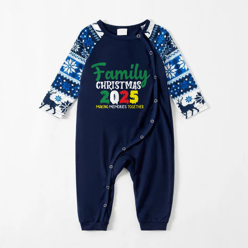 Drune | Fröhliche Blaue Weihnachts-Pyjama-Set Mit 2025 Familien-Weihnachtsphrases