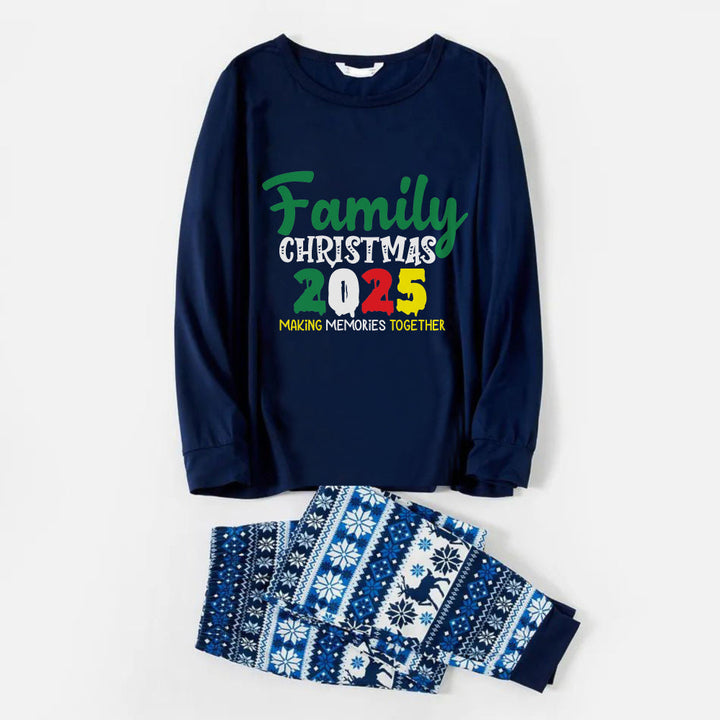 Drune | Fröhliche Blaue Weihnachts-Pyjama-Set Mit 2025 Familien-Weihnachtsphrases