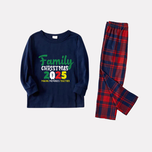 Drune | Weihnachts Familien passenden Pyjamas - Marineblau & Rot Karierte Pj's Set mit 