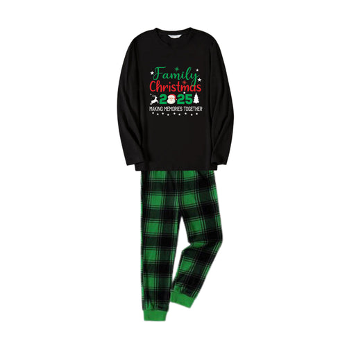 Drune | Weihnachts-Familienpassende Pyjamas - Schwarzes Oberteil und grüne karierte Hose Pjs Set mit 
