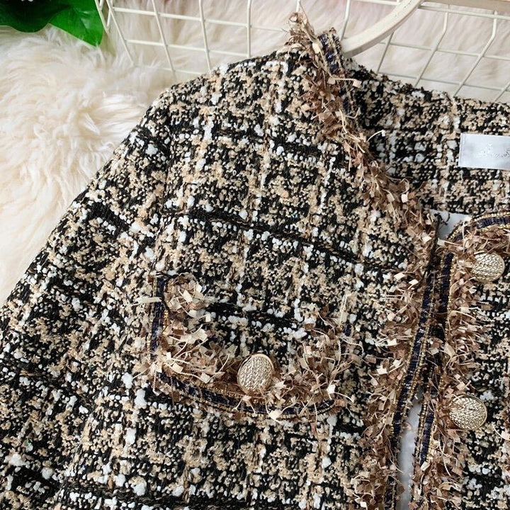 Drune | Tweed-Jacke - Goldenen Knopf Akzente - Klassische Eleganz - Anspruchsvolles Schichten