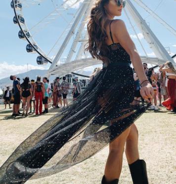 Drune | Stern Schwarz Netz Transparent Ärmelloses Maxi-Kleid